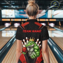 Load image into Gallery viewer, Custom Funny Red Crocodile Bowling Shirt Alligator Bowling Jersey for Women Polo &amp; 1/4 Zip QZT823