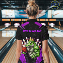 Load image into Gallery viewer, Custom Funny Purple Crocodile Bowling Shirt Alligator Bowling Jersey for Women Polo &amp; 1/4 Zip QZT823