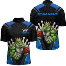 Load image into Gallery viewer, Custom Funny Blue Crocodile Bowling Shirt Alligator Bowling Jersey for Men Polo &amp; 1/4 Zip QZT823