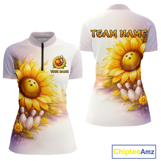 Custom Gradient Sunflower Bowling Shirt for Women Bowling Team Jersey Polo & Quarter-Zip QZT963