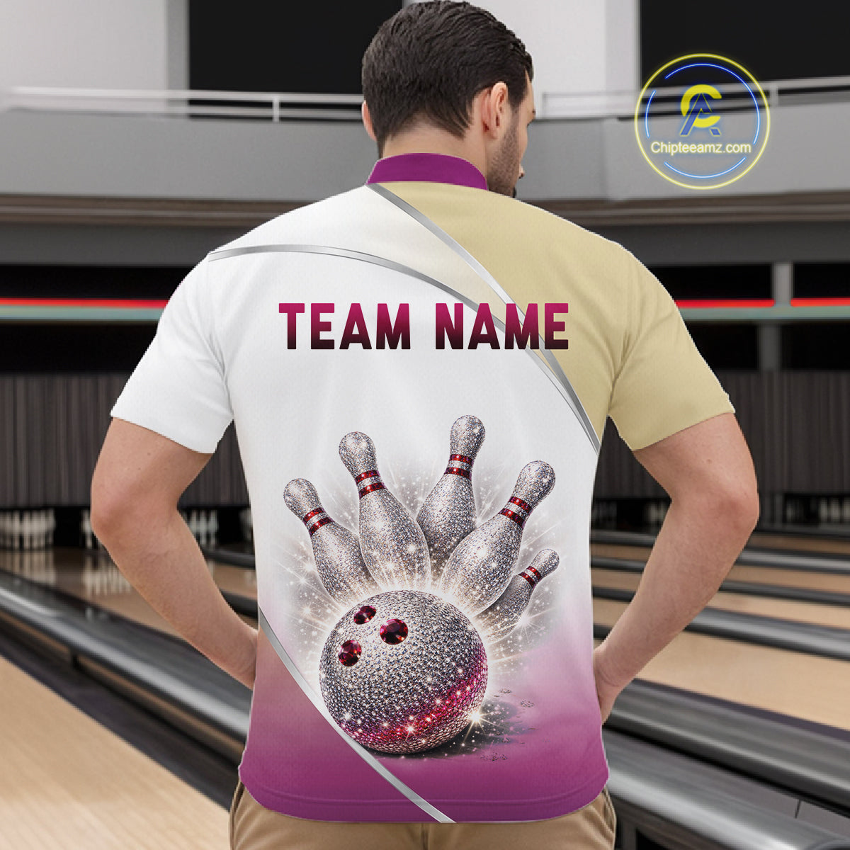 Custom Rhinestone Bowling Shirt for Men Gradient Bowling Team Jersey Polo & Quarter-Zip Bowling Outfit QZT965