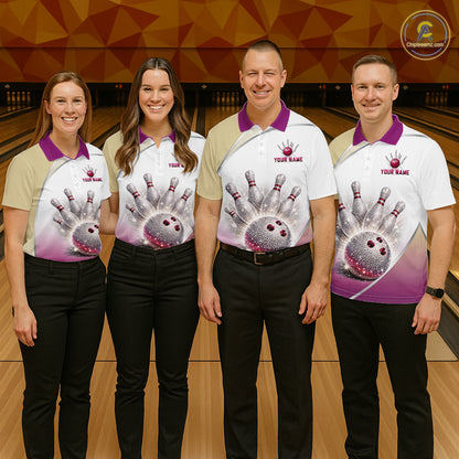 Custom Rhinestone Bowling Shirt for Men Gradient Bowling Team Jersey Polo & Quarter-Zip Bowling Outfit QZT965