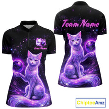 Load image into Gallery viewer, Cat Aurora Galaxy Bowling Shirt  for Women Custom Neon Glow Bowling Jersey Polo &amp; Quarter-Zip QZT968