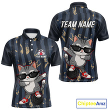 Load image into Gallery viewer, Polo shirt with a cat bowling design on a white background, featuring 'Chiptee Amz' branding.