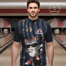 Load image into Gallery viewer, Man wearing a bowling shirt with a cat graphic in a bowling alley