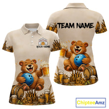 Load image into Gallery viewer, Beige polo shirt with bear graphics and customizable text on a white background