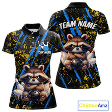 Load image into Gallery viewer, Custom Yellow &amp; Blue Funny Raccoon Bowling Team Shirt for Women Bowling Jersey League Polo &amp; 1/4-Zip QZT882