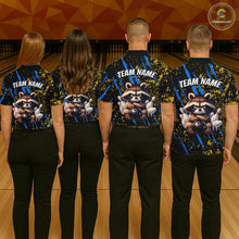 Load image into Gallery viewer, Custom Yellow &amp; Blue Funny Raccoon Bowling Team Shirt for Women Bowling Jersey League Polo &amp; 1/4-Zip QZT882