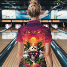 Load image into Gallery viewer, Person wearing a colorful shirt with a skull design and 'TEAM NAME' text in a bowling alley.