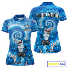 Load image into Gallery viewer, Custom Tie Dye Shark Bowling Shirt for Women Funny Bowling Team Jersey Polo &amp; 1/4 Zip QZT1004