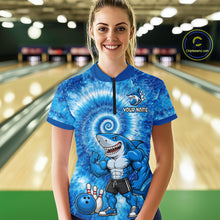 Load image into Gallery viewer, Custom Tie Dye Shark Bowling Shirt for Women Funny Bowling Team Jersey Polo &amp; 1/4 Zip QZT1004