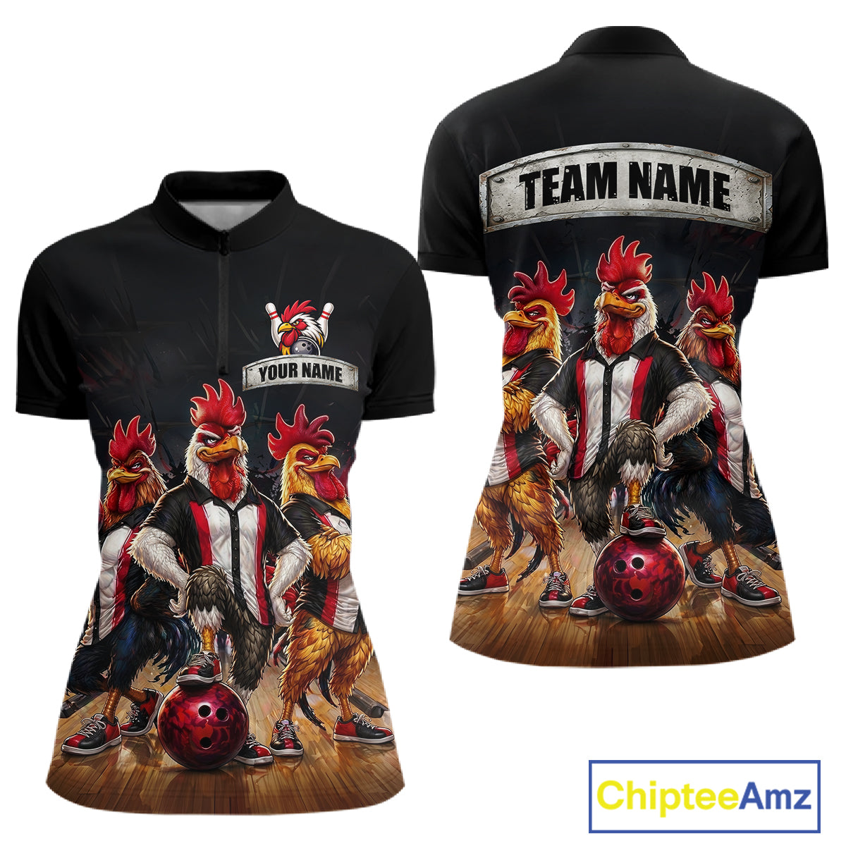 Custom Funny Chicken Family Bowling Shirt for Women Bowling Team Jersey Polo & Quarter-Zip QZT1005