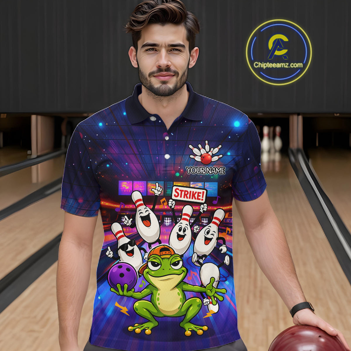 Custom Funny Frog Bowling Shirt for Men Polo & Quarter-Zip Bowling Team Jersey League QZT1006