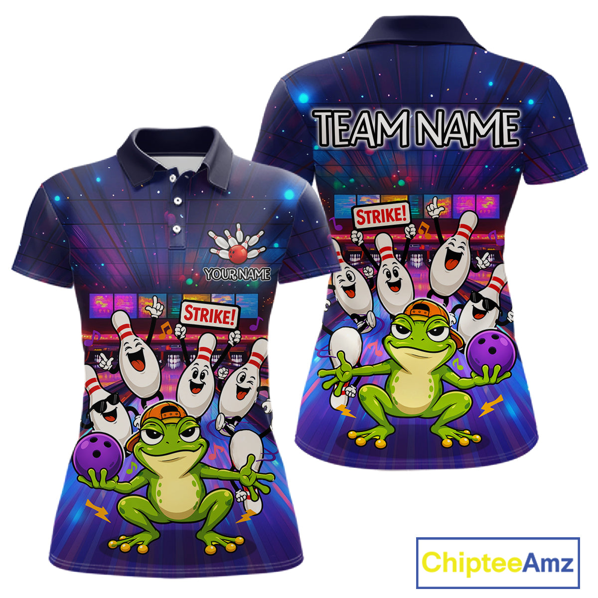 Custom Funny Frog Bowling Shirt for Women Polo & Quarter-Zip Bowling Team Jersey League QZT1006