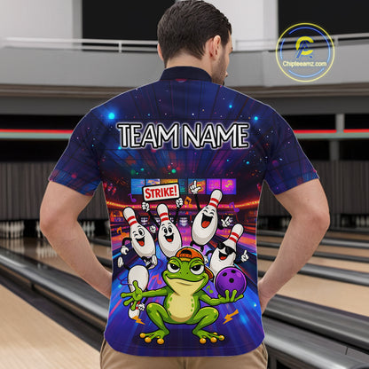Custom Funny Frog Bowling Shirt for Men Polo & Quarter-Zip Bowling Team Jersey League QZT1006
