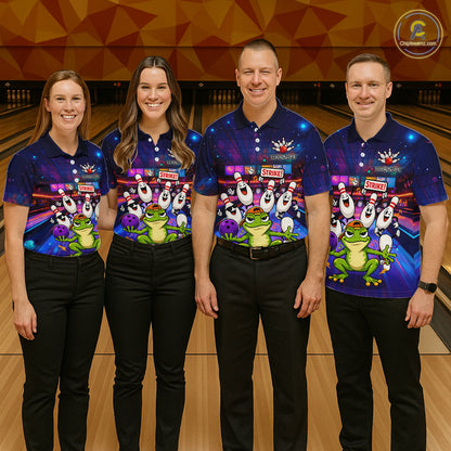 Custom Funny Frog Bowling Shirt for Women Polo & Quarter-Zip Bowling Team Jersey League QZT1006