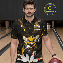 Load image into Gallery viewer, Custom Black &amp; Gold Funny Bee Bowling Shirt for Men Polo &amp; 1/4-Zip Bowling Team Jersey QZT1007