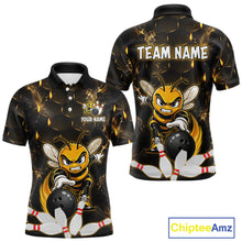 Load image into Gallery viewer, Custom Black &amp; Gold Funny Bee Bowling Shirt for Men Polo &amp; 1/4-Zip Bowling Team Jersey QZT1007