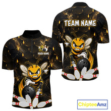 Load image into Gallery viewer, Custom Black &amp; Gold Funny Bee Bowling Shirt for Men Polo &amp; 1/4-Zip Bowling Team Jersey QZT1007