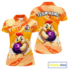 Load image into Gallery viewer, Custom Orange Funny Chicken Bowling Shirt for Women Bowling Team Jersey Polo &amp; 1/4-Zip QZT1009