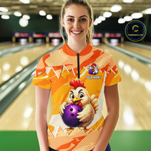 Load image into Gallery viewer, Custom Orange Funny Chicken Bowling Shirt for Women Bowling Team Jersey Polo &amp; 1/4-Zip QZT1009