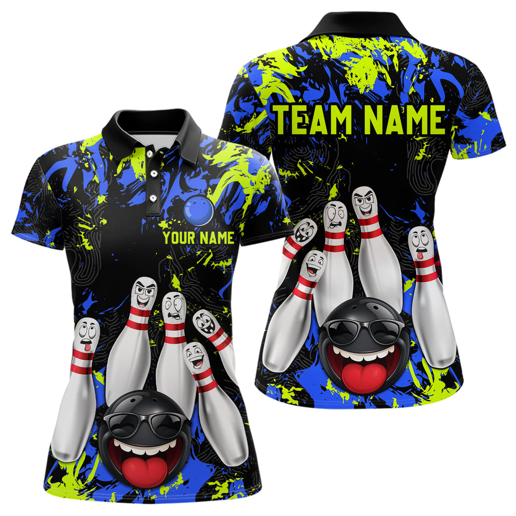 Green Blue Funny Bowling Team Shirt for Women Bowling League Jersey Polo & 1/4 Zip Bowler Outfit QZT781