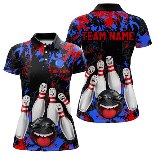 Red Blue Funny Bowling Team Shirt for Women Custom Bowling League Jersey Polo & 1/4 Zip Bowler Outfit QZT781