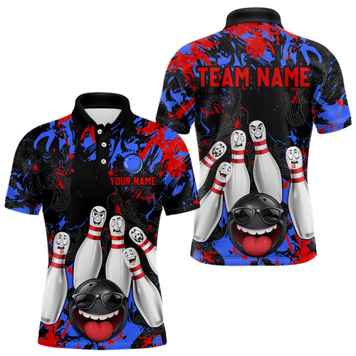 Red Blue Funny Bowling Team Shirt for Men Custom Bowling League Jersey Polo & 1/4 Zip Bowler Outfit QZT781