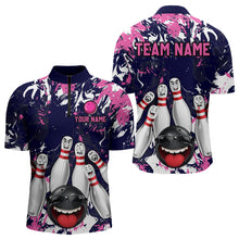 Load image into Gallery viewer, Navy Pink Funny Bowling Team Shirt for Men Bowling League Jersey Polo &amp; 1/4 Zip Bowler Outfit QZT781