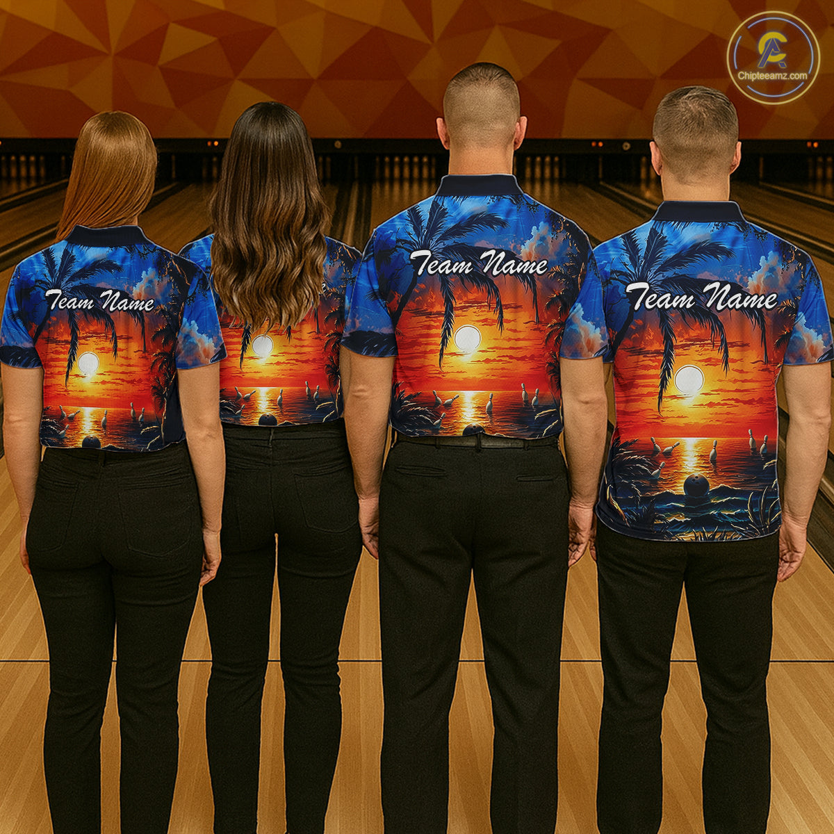 Custom Bowling Jersey Polo & 1/4 Zip Sunset Tropical Sublimated Bowling Shirt for Women QZT836