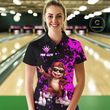 Load image into Gallery viewer, Custom Purple Funny Monkey Bowling Shirt Bowling League Jersey for Women Bowling Polo &amp; Quarter-Zip QZT888