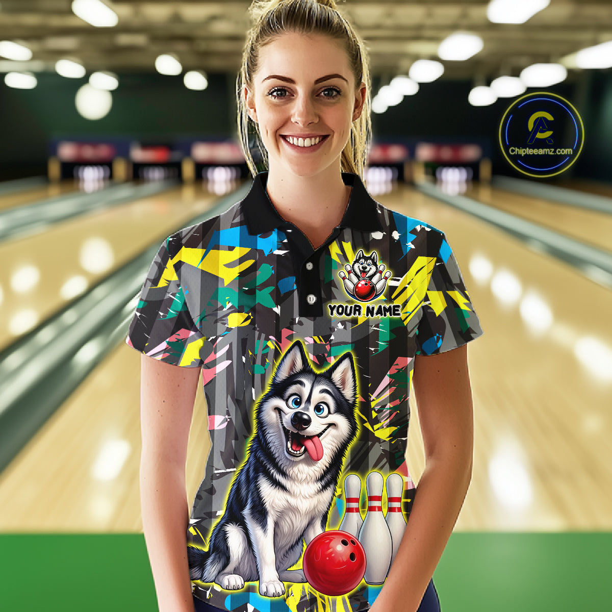 Funny Husky Bowling Shirt for Women Custom Bowling Team Jersey Polo & Quarter-Zip QZT971