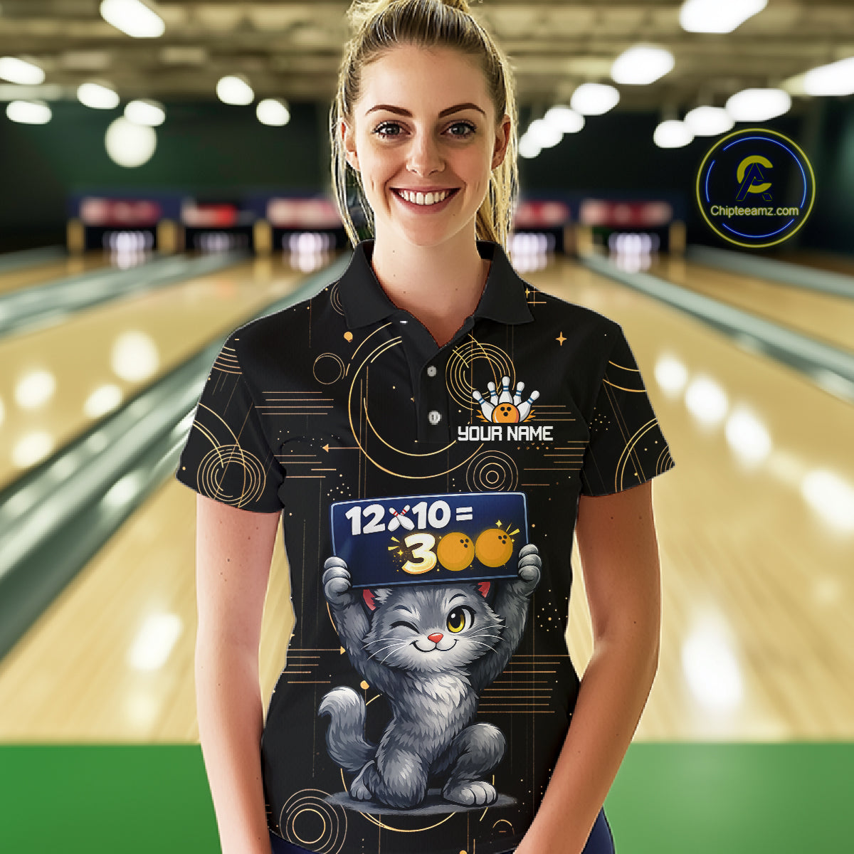 Custom Funny Cat Bowling Math Shirt Polo & 1/4-Zip Bowling League Jersey Bowling Outfit for Women QZT927