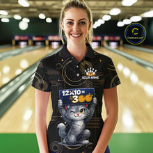 Load image into Gallery viewer, Custom Funny Cat Bowling Math Shirt Polo &amp; 1/4-Zip Bowling League Jersey Bowling Outfit for Women QZT927
