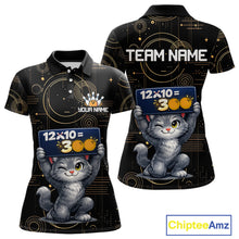 Load image into Gallery viewer, Custom Funny Cat Bowling Math Shirt Polo &amp; 1/4-Zip Bowling League Jersey Bowling Outfit for Women QZT927