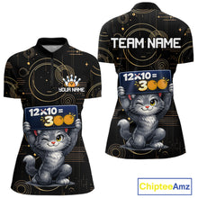 Load image into Gallery viewer, Custom Funny Cat Bowling Math Shirt Polo &amp; 1/4-Zip Bowling League Jersey Bowling Outfit for Women QZT927