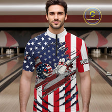 Load image into Gallery viewer, Custom American Flag Bowling Shirt Funny Blue Red White Bowling Jersey for Men Polo &amp; Quarter-Zip QZT929