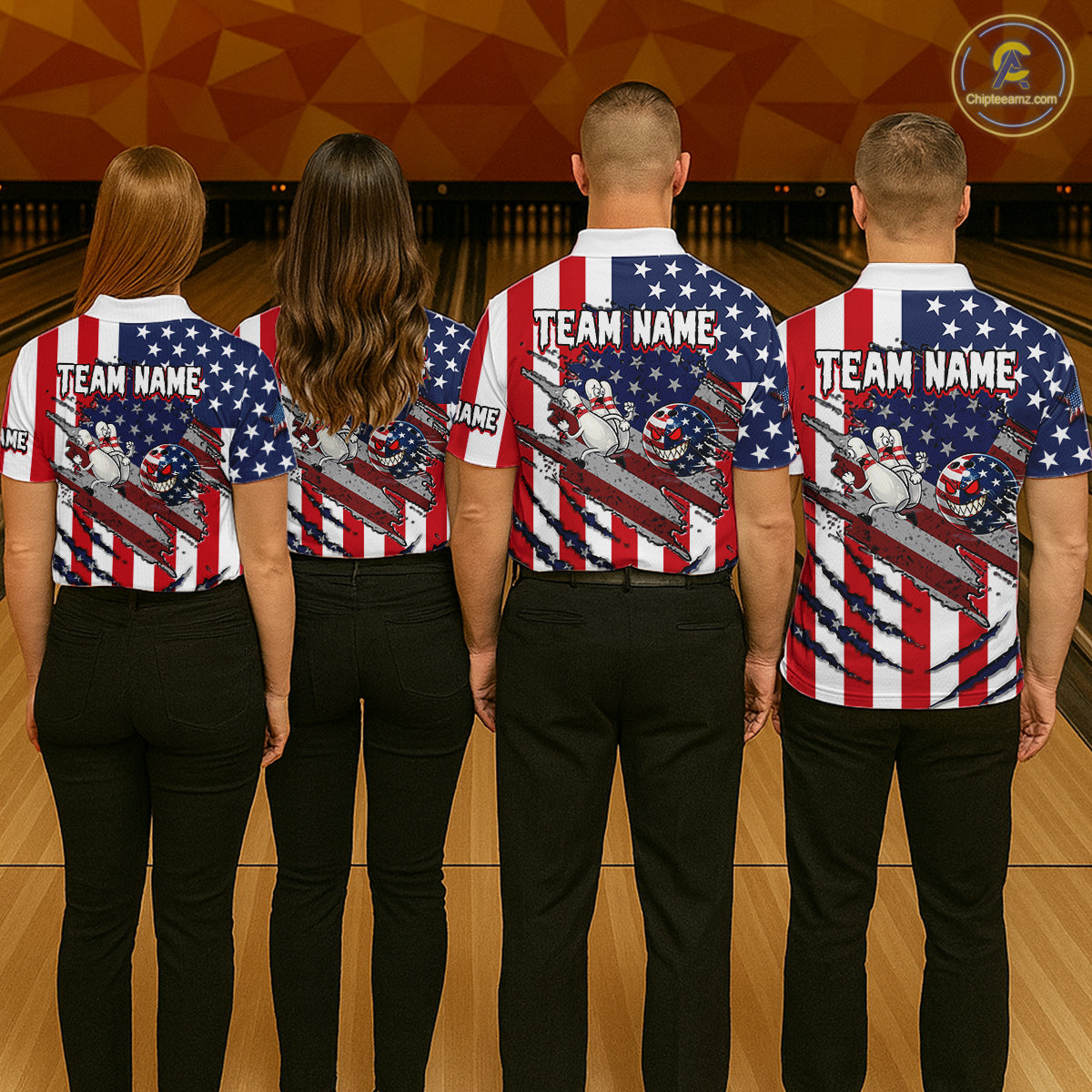 Custom American Flag Bowling Shirt Funny Blue Red White Bowling Jersey for Men Polo & Quarter-Zip QZT929