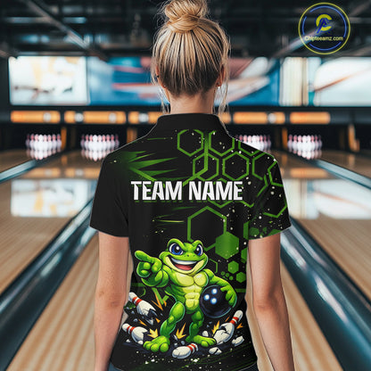 Custom Funny Green Frog Bowling Team Jersey Ugly Bowling Shirt for Women Polo & 1/4-Zip QZT844