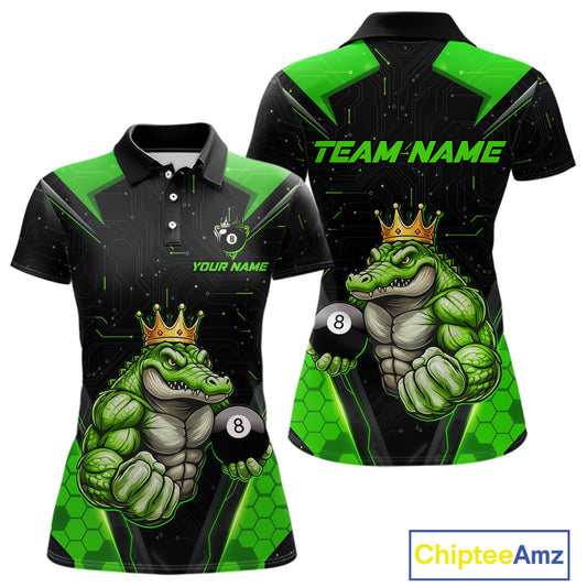 Funny Green Crocodile Billiard Team Shirt for Women Custom 8 Ball Pool Billiard Jersey Polo & 1/4-Zip BHT18