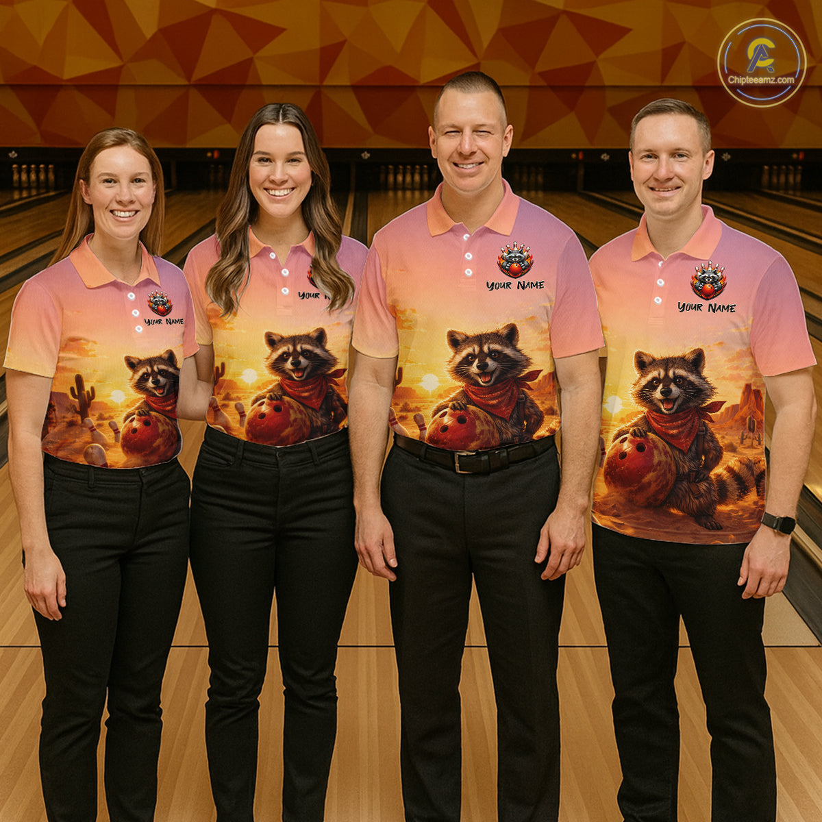 Custom Sunset Raccoon Bowling Team Shirt for Women Bowling Jesey Polo & Quarter-Zip QZT977