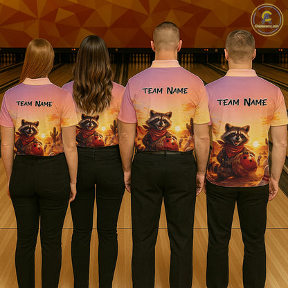 Custom Sunset Raccoon Bowling Team Shirt for Women Bowling Jesey Polo & Quarter-Zip QZT977