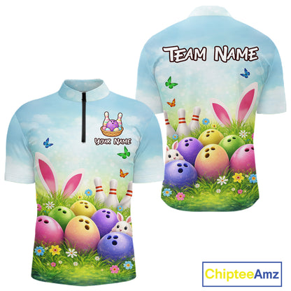 Funny Easter Bowling Shirt Custom Bowling Team Jersey for Men Bowling Outfit Polo & 1/4 Zip QZT979
