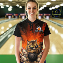 Load image into Gallery viewer, Custom Orange Funny Cat Bowling Team Shirt for Women Bowling League Jersey Outfit QZT1127