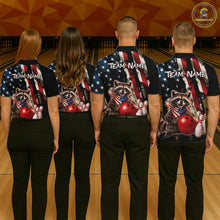Load image into Gallery viewer, Custom American Flag Raccoon Bowling Shirts for Men Patriotic Bowling League Jersey Outfit QZT1128