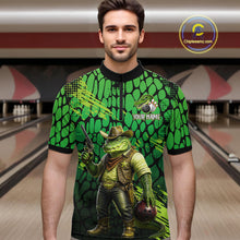 Load image into Gallery viewer, Funny Green Cowboy Alliagator Bowling Shirt for Men Custom Bowling Team Jersey Polo &amp; 1/4-Zip Bowling Outfit QZT1012