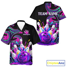 Load image into Gallery viewer, Bowling-themed shirts with colorful design and 'Team Name' text on a white background.