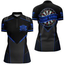 Load image into Gallery viewer, Personalized Blue Dart Team Shirt for Women Custom Dart Jersey Polo &amp; 1/4-Zip Dartboard Outfit DHT16