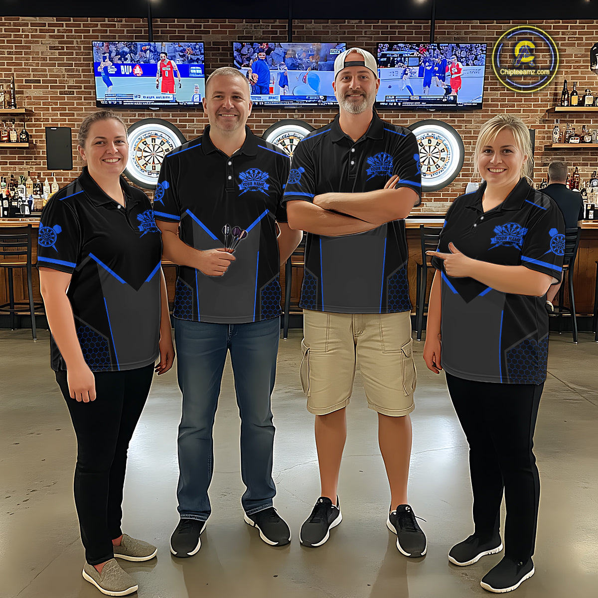 Personalized Blue Dart Team Shirt for Men Custom Dart Jersey Polo & 1/4-Zip Dartboard Outfit DHT16