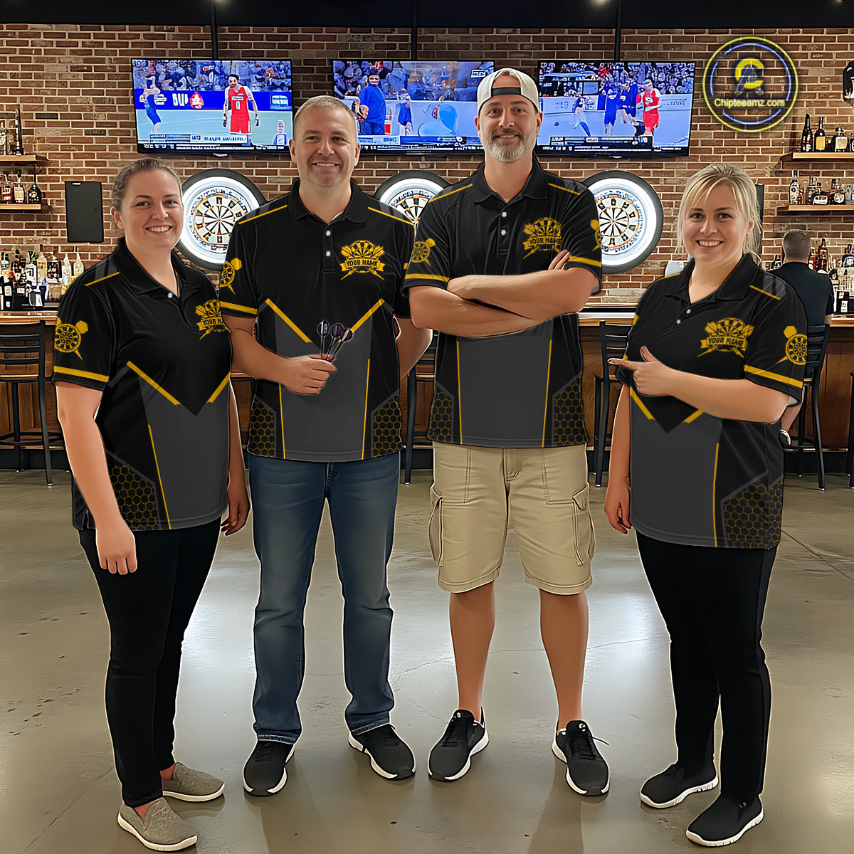 Personalized Yellow Dart Team Shirt for Women Custom Dart Jersey Polo & 1/4-Zip Dartboard Outfit DHT16